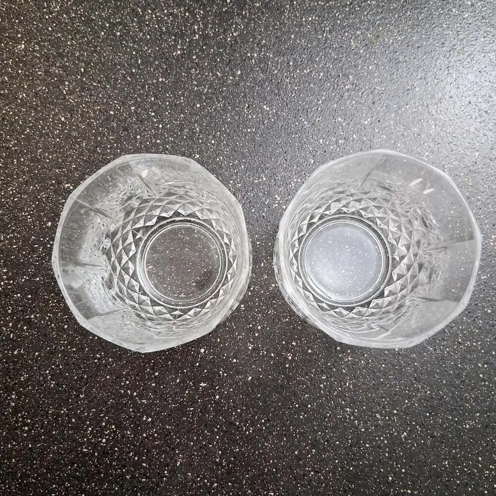 Set of 2 Crystal Cut Glass Diamond Pattern Tumbler Glasses